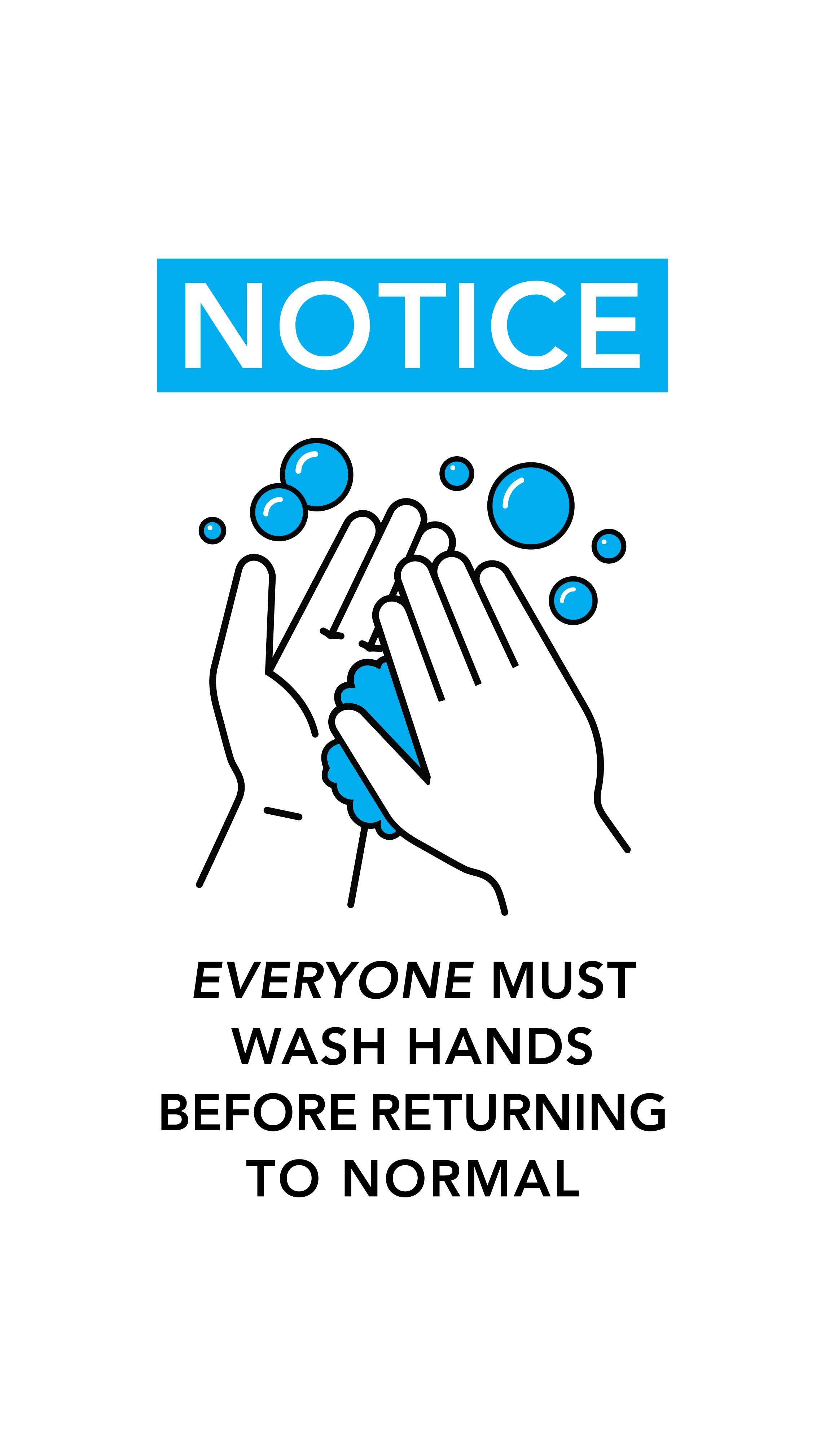 Notice everyone must wash hands before returning to normal