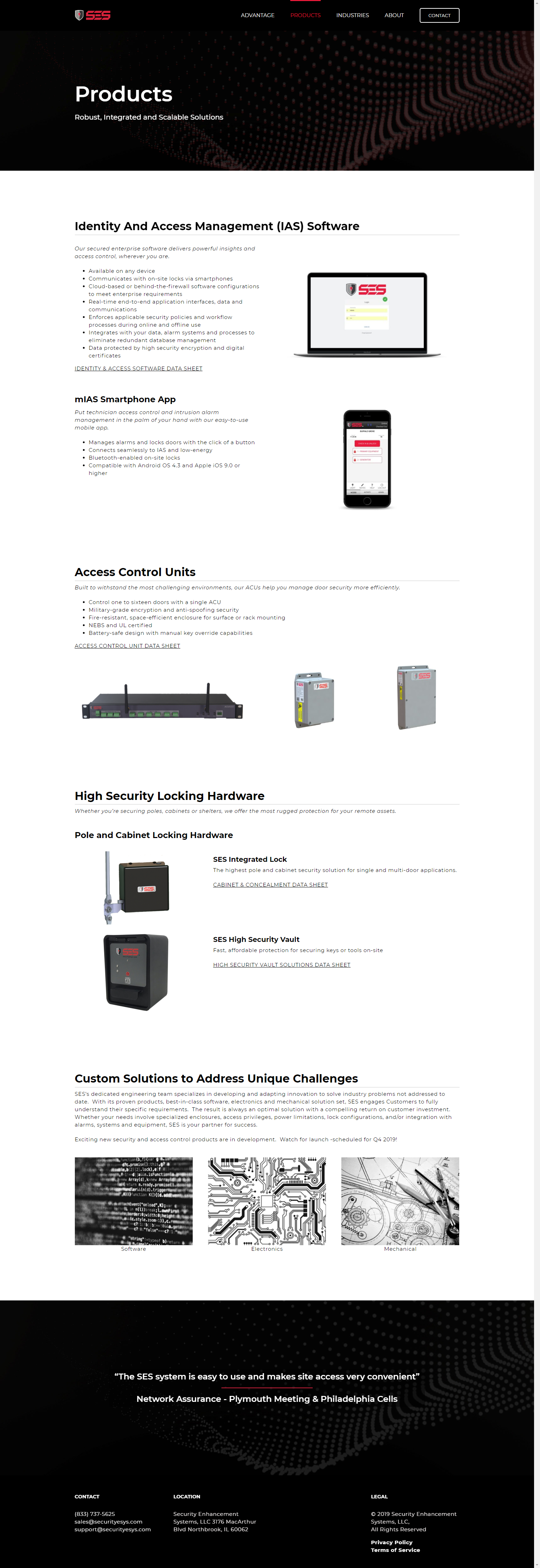Full page screenshot of the SES products page